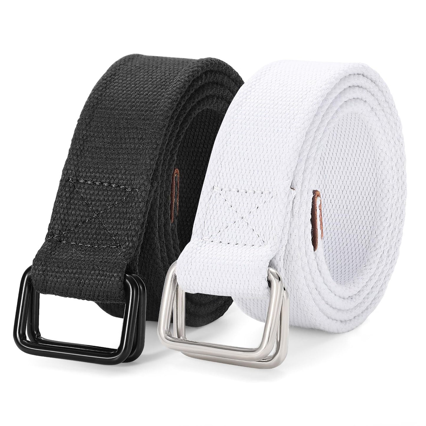 HOTJASGOOD Men Canvas Fabric Belts Casual Web Cloth Belts with Black Double Ring Buckle 2 Pack