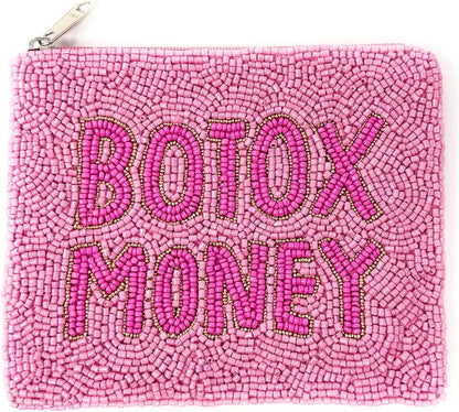 HOTPink Botox Money Beaded Coin Purse, Coin Pouch, Smalls Wallets for Her, Birthday Gifts, Botox Money Pouch, Pink Pouch Purse
