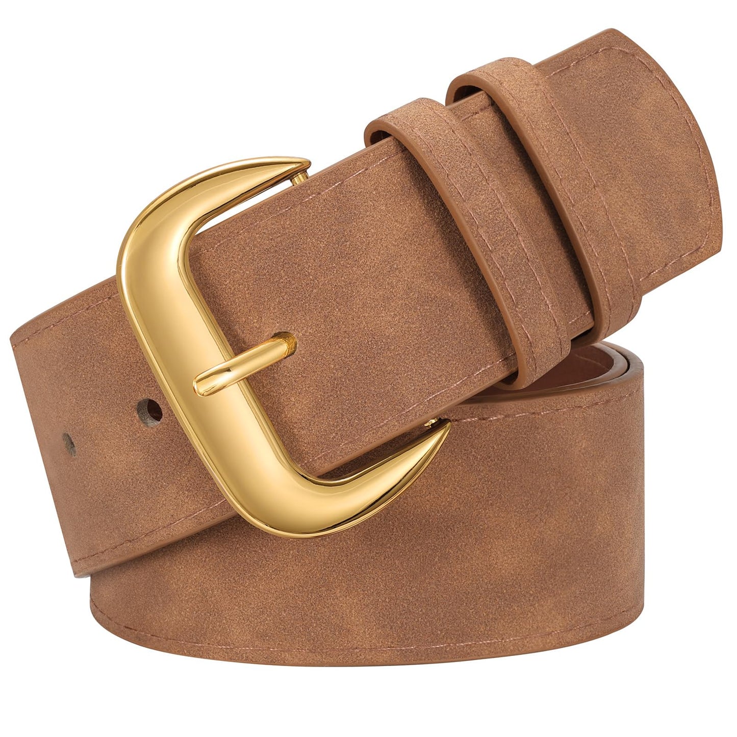 HOTWHIPPY Wide Chunky Belt for Women Dresses Fashion Ladies Thick Leather Belt with Gold Buckle