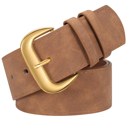HOTWHIPPY Wide Chunky Belt for Women Dresses Fashion Ladies Thick Leather Belt with Gold Buckle