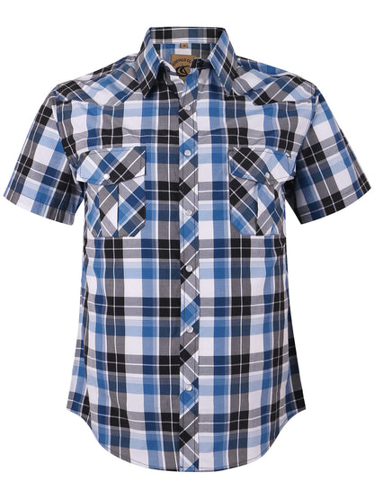 HOTCOEVALS CLUB Men's Western Cowboy Short Sleeve Pearl Snap Casual Plaid Work Shirts