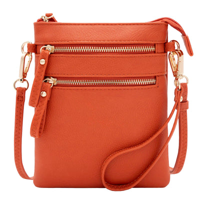 HOTSolene Small Crossbody Bag for Women, Multi Zip Pockets with Detachable Wristlet, Lightweight Travel Purse, Cell Phone Pouch
