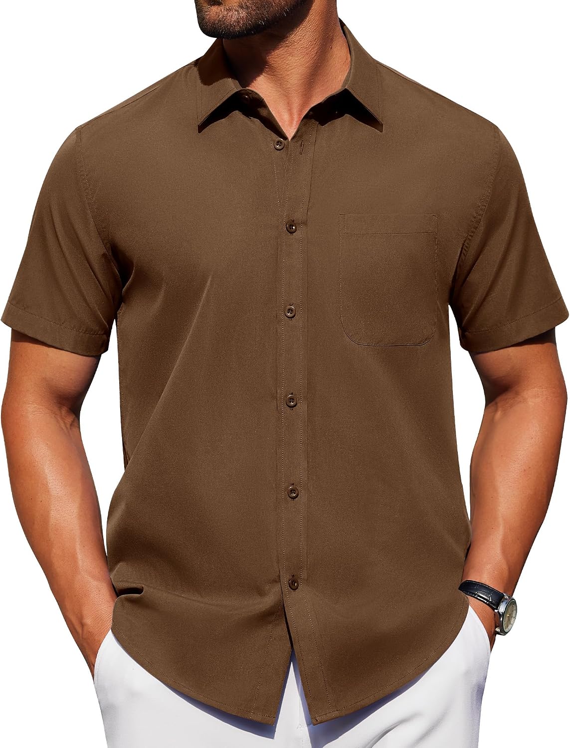 HOTAlimens & Gentle Men's Short Sleeve Dress Shirts Wrinkle Free Untucked Casual Button Down Shirt