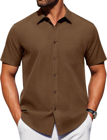 HOTAlimens & Gentle Men's Short Sleeve Dress Shirts Wrinkle Free Untucked Casual Button Down Shirt