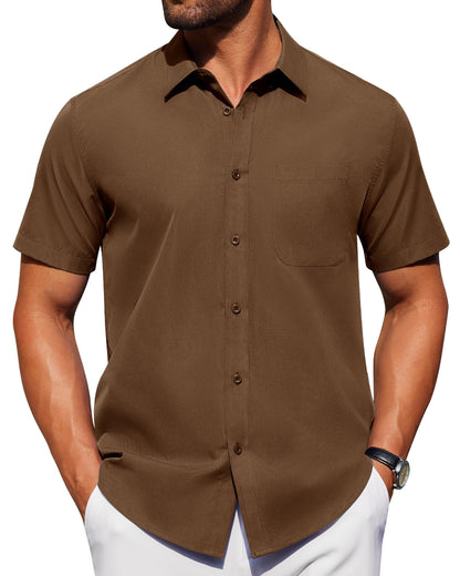 HOTAlimens & Gentle Men's Short Sleeve Dress Shirts Wrinkle Free Untucked Casual Button Down Shirt