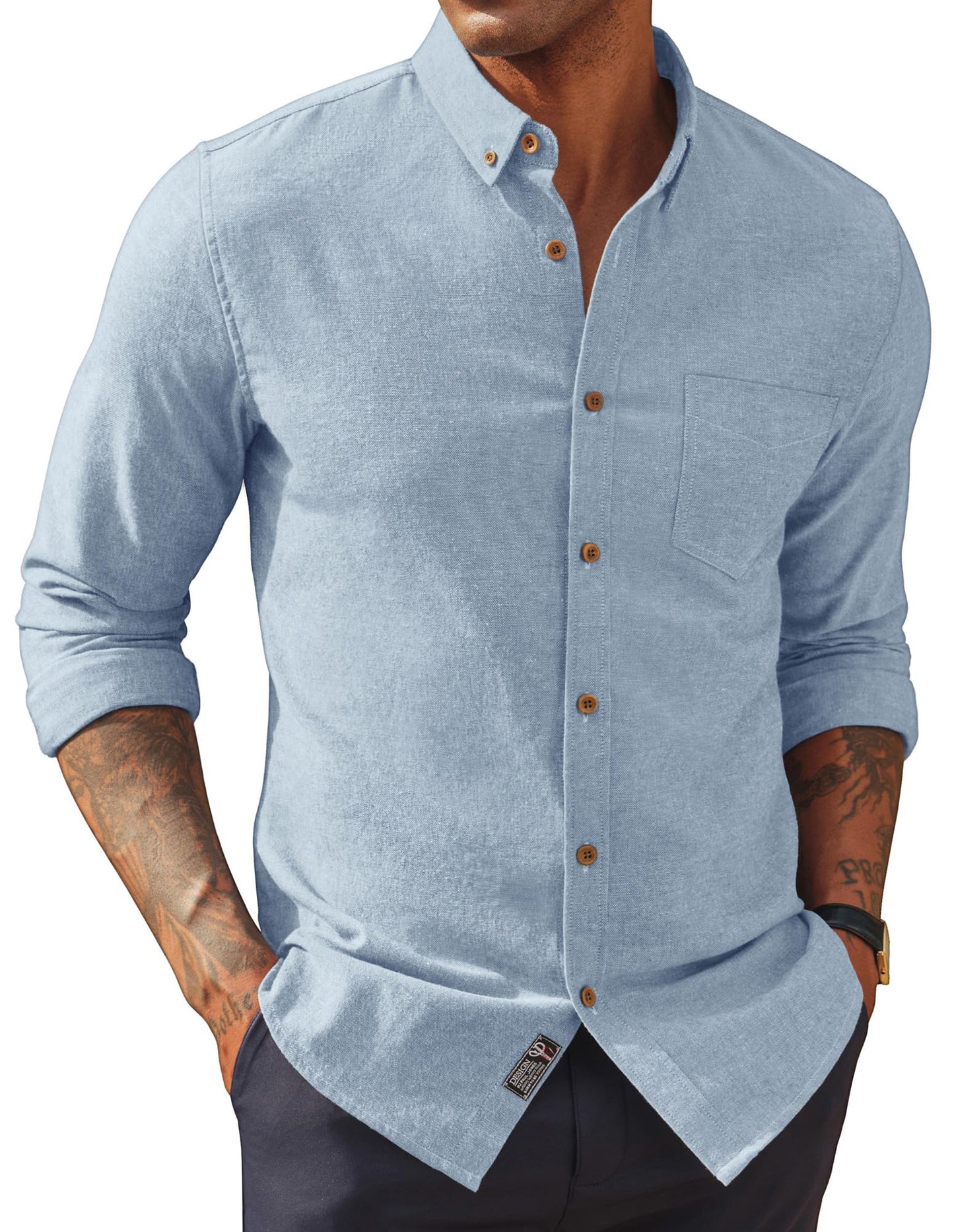 HOTPJ PAUL JONES Mens Classic Fit Linen Shirts Long Sleeve Button Down Business Casual Shirts