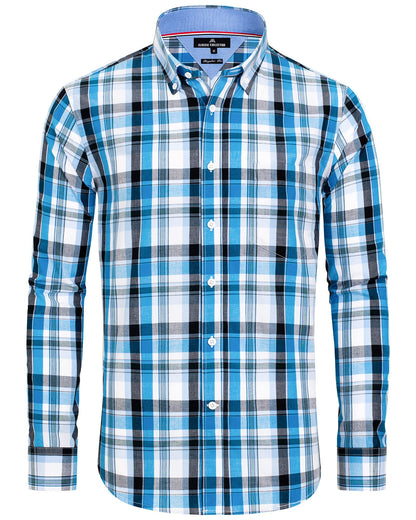 HOTAlimens & Gentle Men's Plaid Button Down Shirts Cotton Long Sleeve Dress Shirts Regular Fit Gingham Shirts