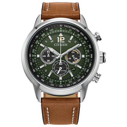 HOTCitizen Men's Sport Casual Avion Eco-Drive Chronograph Watch, Dual Time Zones, 12/24 Hour Time, Spherical Mineral Crystal, Field Watch