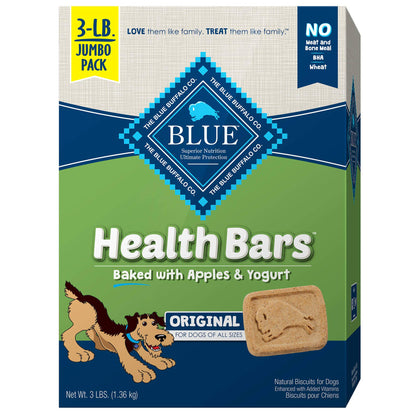 HOTBlue Buffalo Health Bars Apples & Yogurt Crunchy Dog Biscuits, Oven-Baked with Real Apples & Natural Ingredients, Healthy Dog Treats with No Artificial Flavors or Preservatives, Jumbo Box 3.5 lbs.