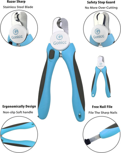 HOTgonicc Professional Dog & Cat Pets Nail Clippers & Trimmers | With Safety Guard to Avoid Overcutting, Free Nail File, Razor Sharp Blade - Professional Grooming Tool for Pets