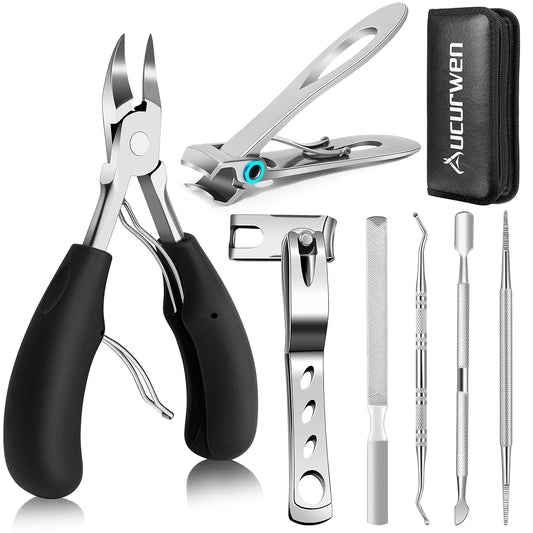HOTToenail Clippers for Seniors Thick Toenails, Aucurwen Heavy Duty Toe Nail Clippers Adult Thick Nails Long Handle, Large Toenail Clippers for Thick Nails 7Pcs