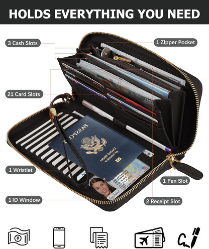 HOTLarge Travel Wallet for Women | RFID Zipper Wallet with AirTag Slot,Passport Holder Clutch with Wristlet
