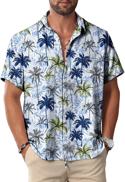 HOTKYKU Hawaiian Shirt for Men: Beach Vacation Summer Short Sleeve Button Down Mens Shirts Casual Stylish