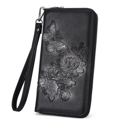 HOTWomens Wallet Rfid Embossed Vegan Leather Multi Card Slots Wallets Large Capacity Wristlet Travel Purse for Women