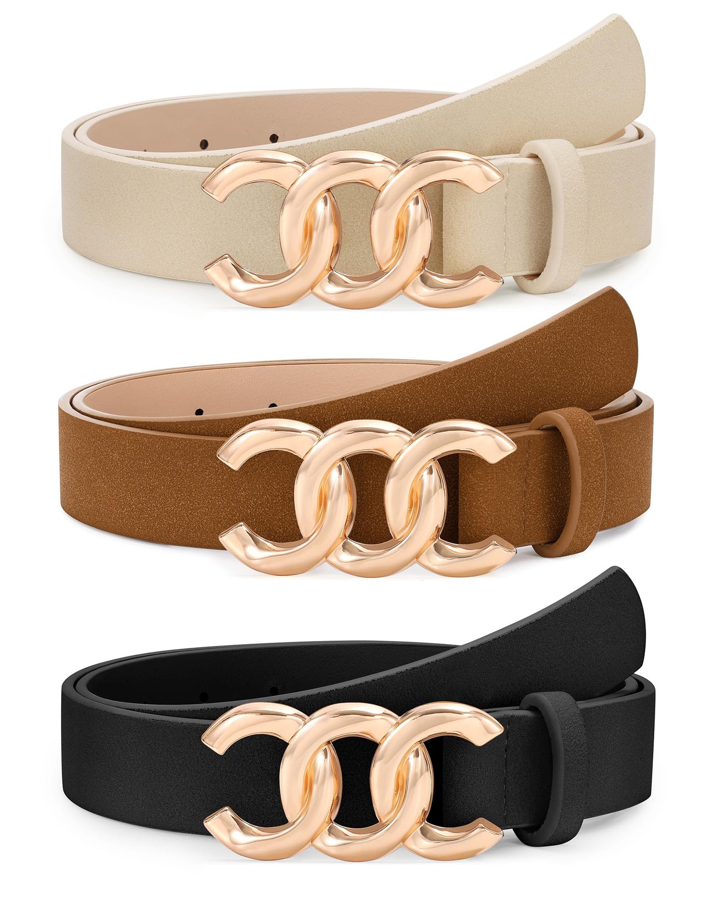 HOTTRIWORKS 3 Pack Women's Belts for Jeans Pants Fashion Waist Belts for Ladies Leather Belts