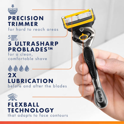 HOTGillette ProGlide Shield Men's Razor, 5-Blade Razor with Precision Trimmer, 1 Handle and 4 Refills