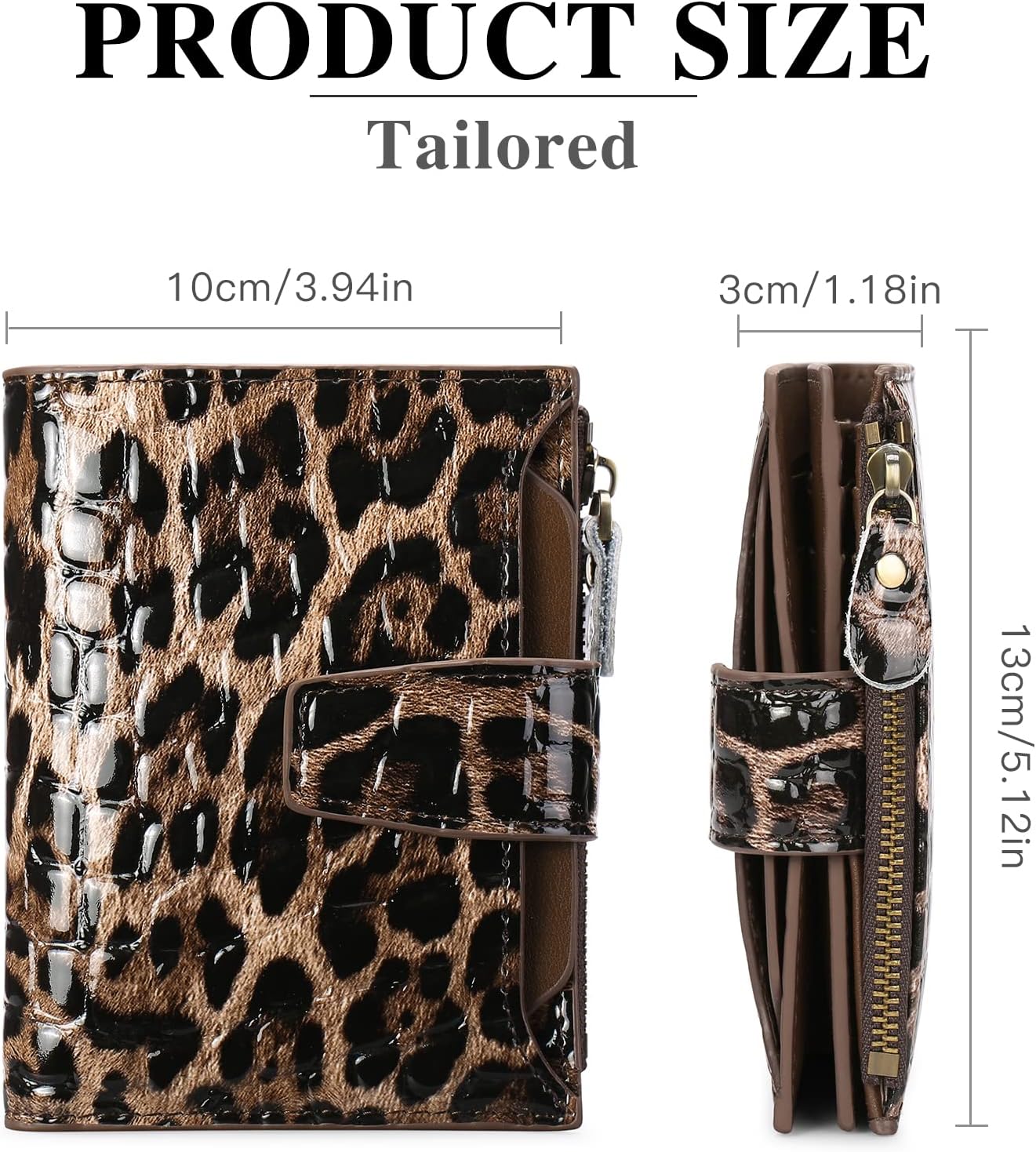 HOTGOIACII Leather Women's Wallet RFID Blocking Credit Card Holder Leopard | Compact, Small, Trifold Billfold with Zipper Coin Pocket, 4 ID Windows