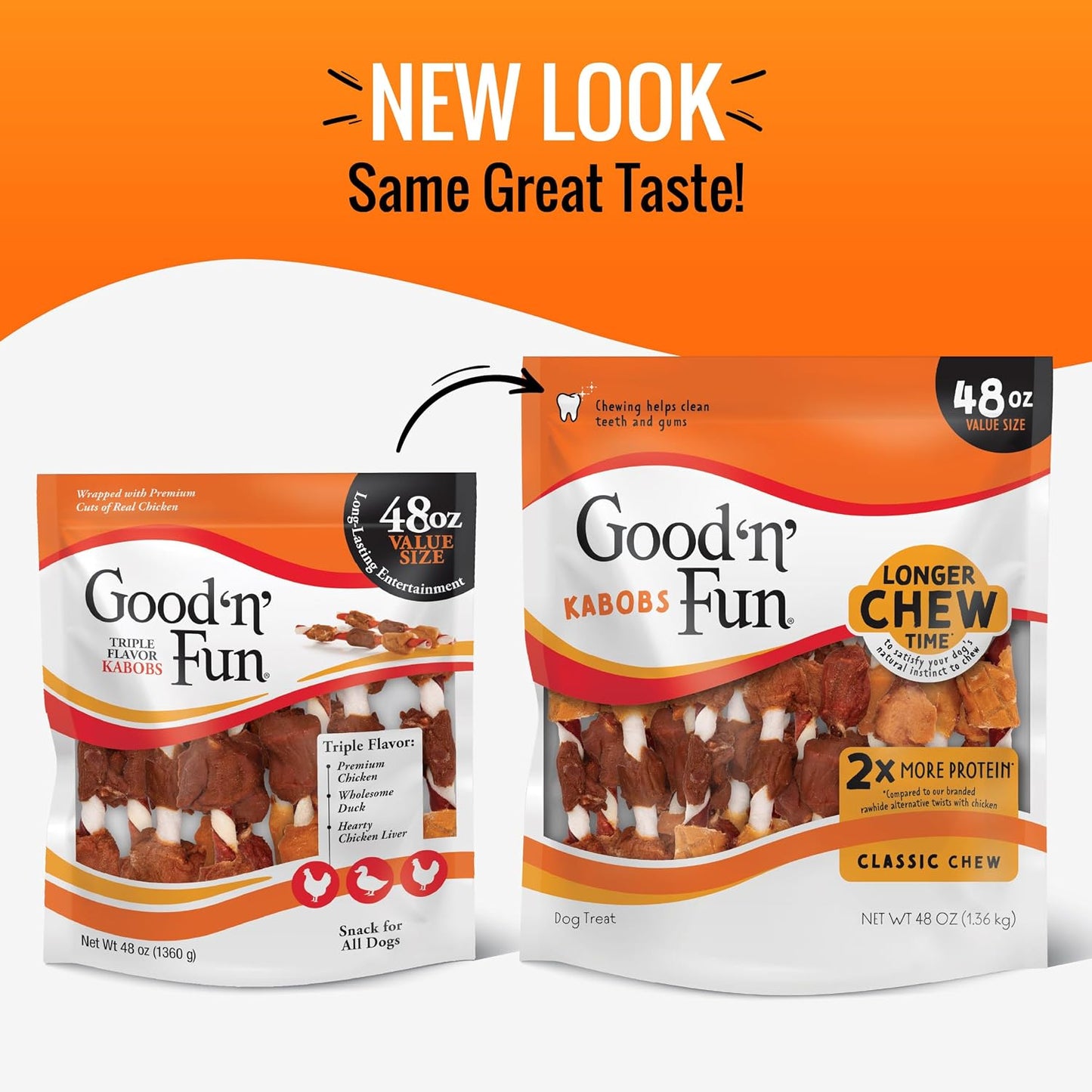 HOTGood 'n' Fun Kabobs Long-Lasting Dog Treat Made With Real Protein, 48 oz | Premium Chicken, Pork and Beef Hide Chew, Supports Dental Health and Mental Stimulation, For Adult Dogs