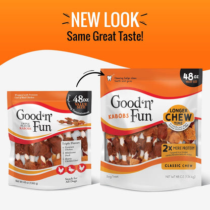 HOTGood 'n' Fun Kabobs Long-Lasting Dog Treat Made With Real Protein, 48 oz | Premium Chicken, Pork and Beef Hide Chew, Supports Dental Health and Mental Stimulation, For Adult Dogs