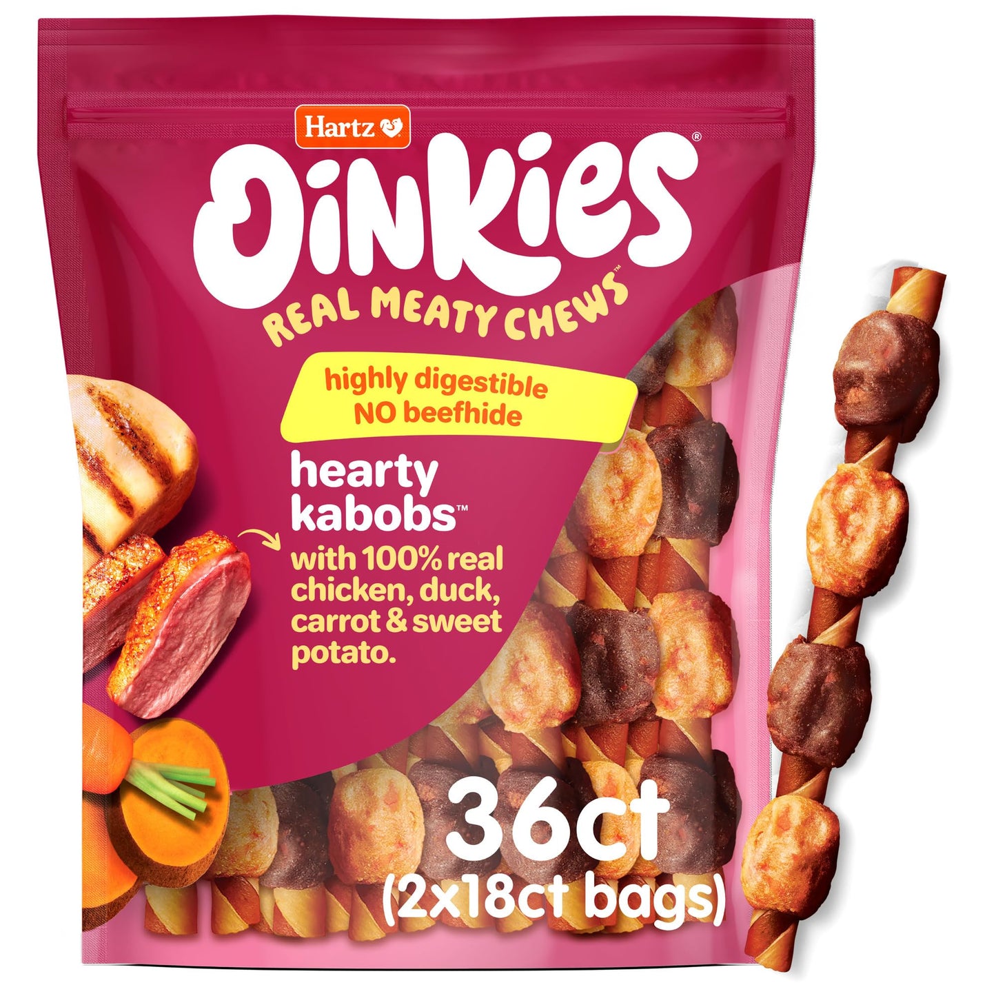 HOTOinkies Hearty Kabobs Rawhide‑Free Dog Treats, 18 Count