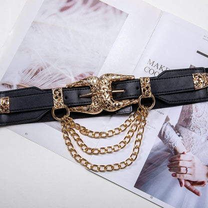 HOTDubulle Womens Belt Chain Leather Belts Vintage Western Adjustable Elastic Double Buckle for Cowboy Pant Dress