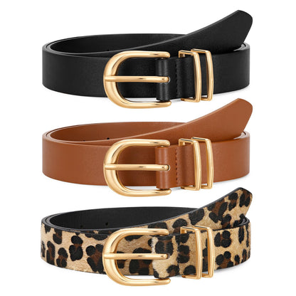 HOTJASGOOD 3 Pack Women Leather Belts For Jeans Dresses Pants Ladies Faux Leather Waist Belt with Gold Buckle