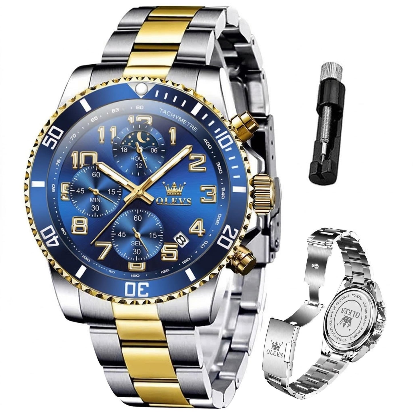 HOTOLEVS Mens Stainless Steel Watch Fashion Luxury Big Face Analog Waterproof