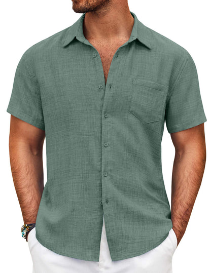 HOTCOOFANDY Mens Button Down Short Sleeve Shirt Casual Shirts Summer Beach Textured Shirts with Pocket
