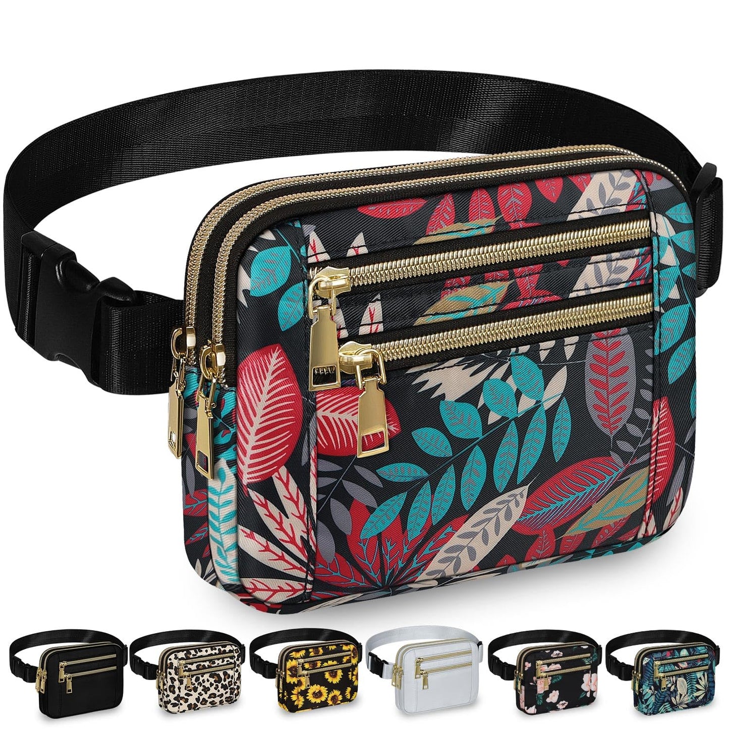 HOTCapolo Fanny Packs for Women Fashion Waist Packs Bag with Adjustable Strap and 4 Zipper Pockets Waterproof Everywhere Crossbody Belt Bag for Workout Running Travelling(Black, Large)