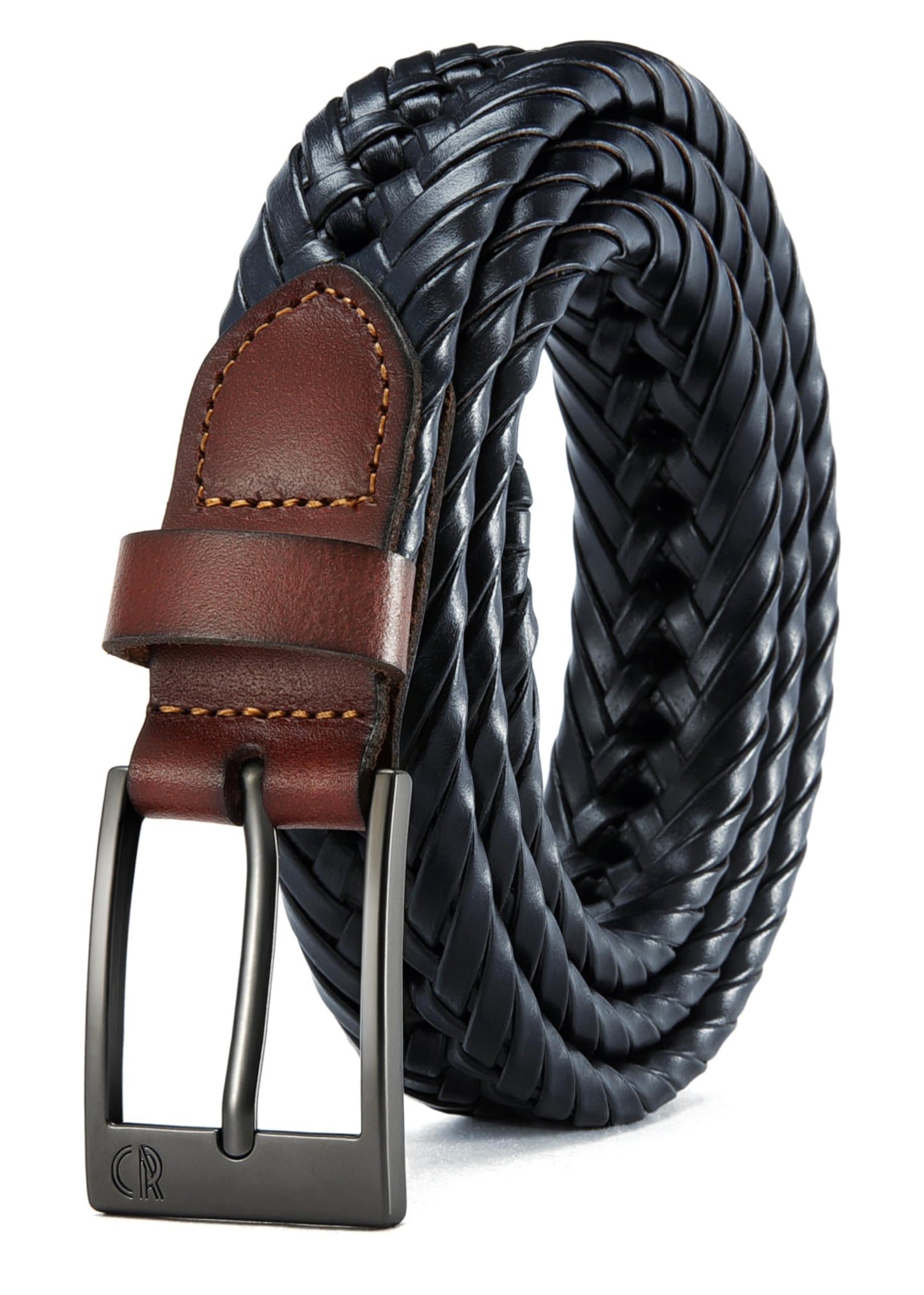 HOTCHAOREN Leather Braided Belts for Men - 1 1/8" Mens Casual Woven Leather Belt for Dress Pant