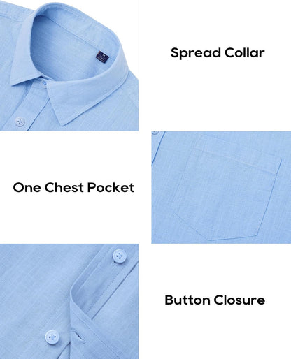 HOTAlimens & Gentle Mens Cotton Linen Textured Shirt Long Sleeve Button Down Shirts Casual Summer Beach Wedding Tops with Pocket
