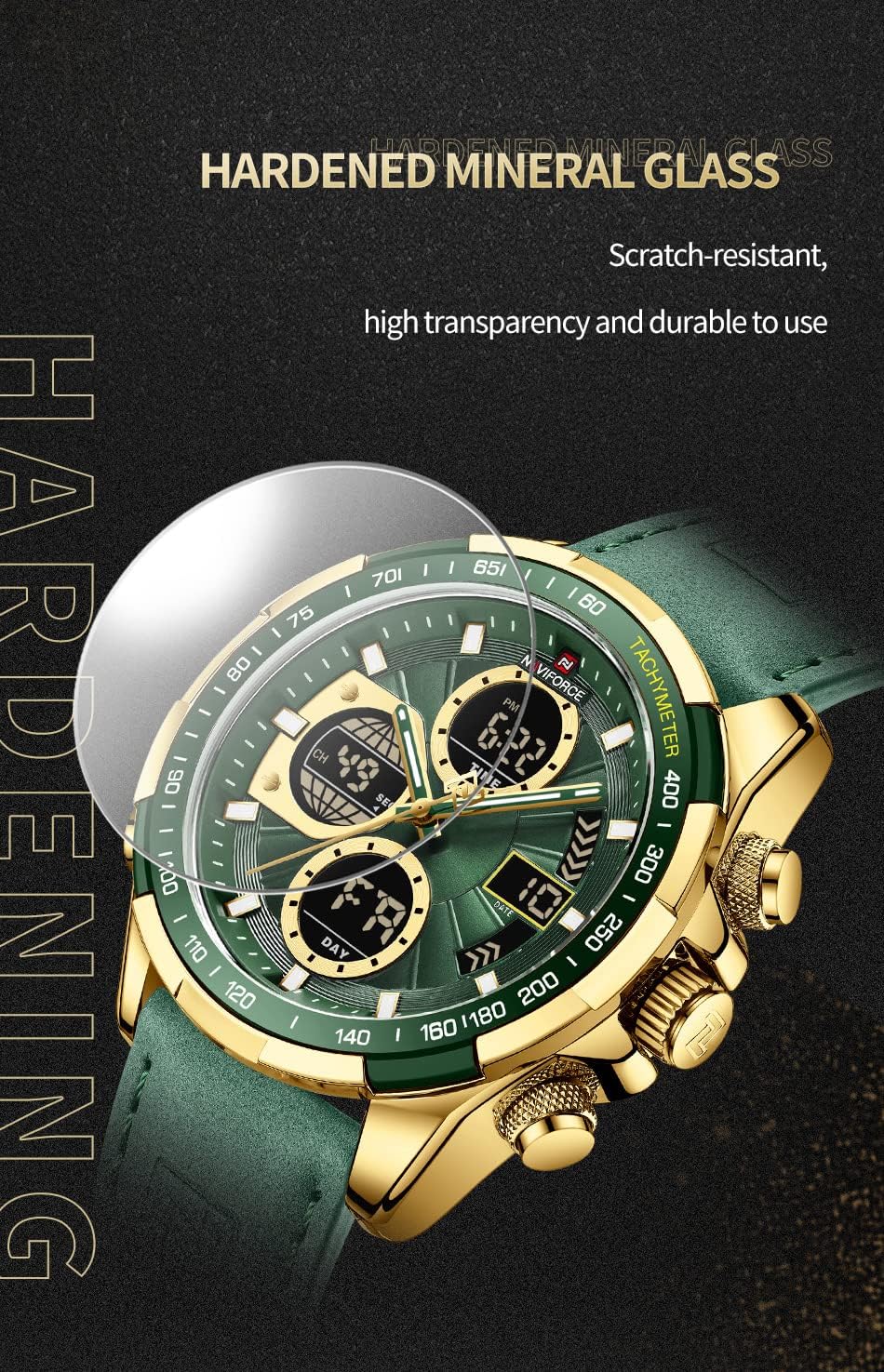 HOTNAVIFORCE Men's Military Digital Watches Analog Quartz Waterproof Watch Sport Multifunctional Leather Wristwatch