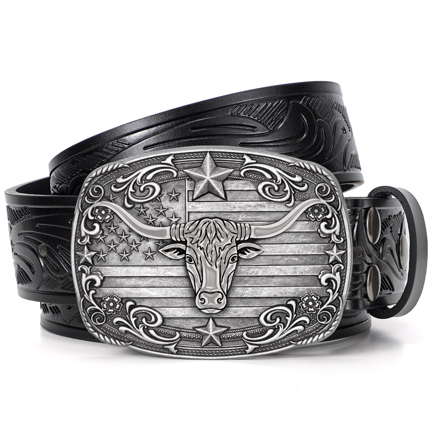 HOTSANSTHS Western Cowboy Belts for Men Women, Mens Western Belt Bull Buckle Country Belt Cowboy Leather Belt for Jeans