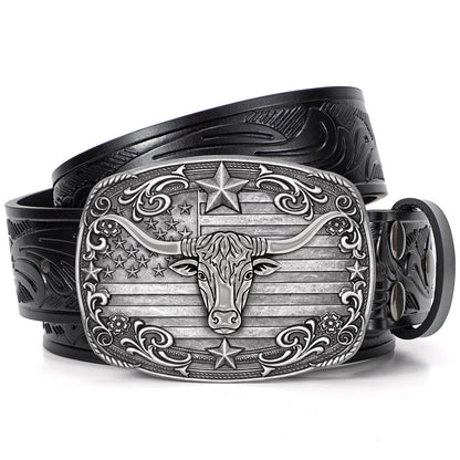 HOTSANSTHS Western Cowboy Belts for Men Women, Mens Western Belt Bull Buckle Country Belt Cowboy Leather Belt for Jeans