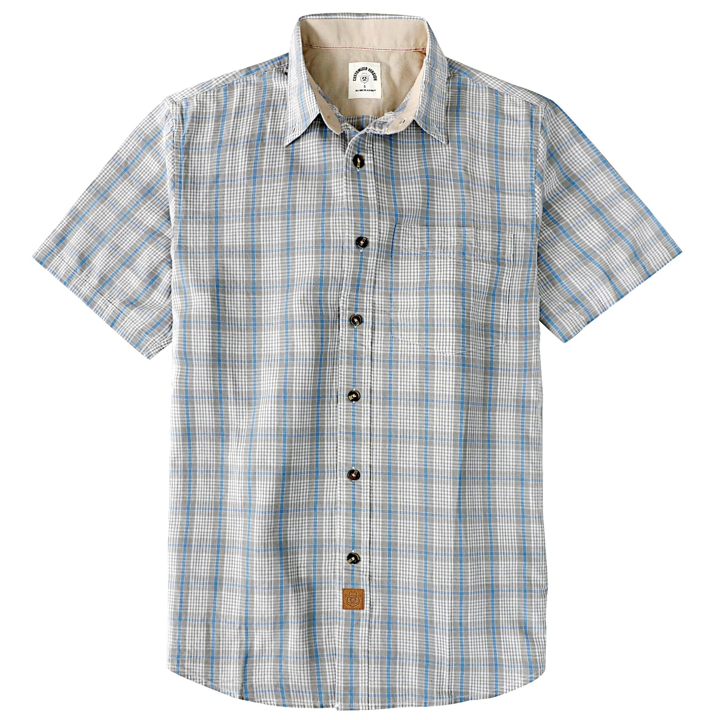 HOTDubinik® Mens Short Sleeve Button Down Shirts 100% Cotton Plaid Men's Casual Button-Down Shirts with Pocket