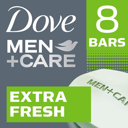 HOTDOVE MEN + CARE 3 in 1 Bar Cleanser for Body, Face, and Shaving Extra Fresh Body and Facial Cleanser More Moisturizing Than Bar Soap to Clean and Hydrate Skin 3.75 Ounce (Pack of 8)