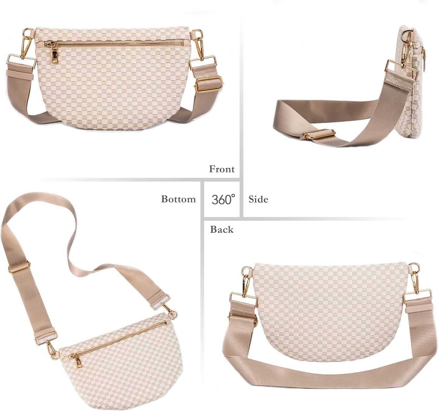 HOTWoven Crossbody Bag for Women, Checkered PU Bum Bag Sling Purse with Adjustable Strap for Travel, Festivals