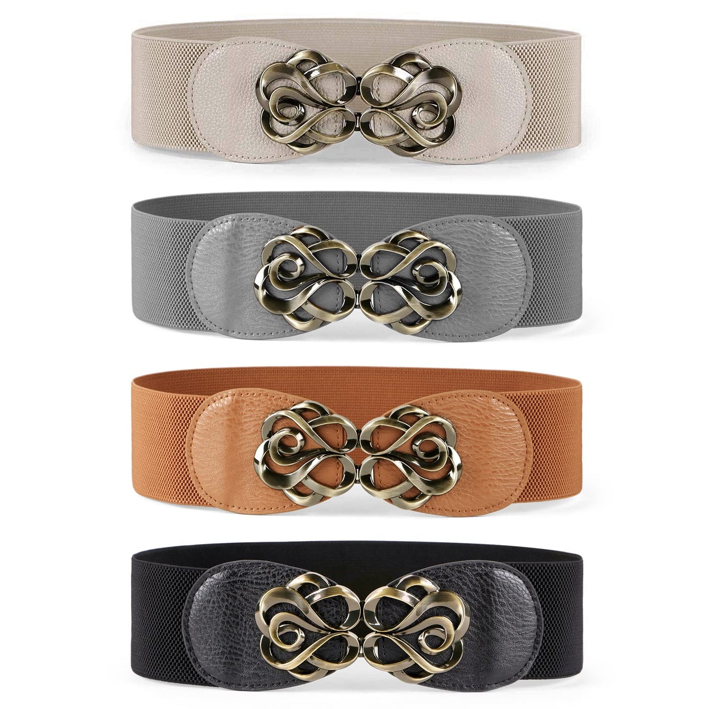 HOTJASGOOD Women Stretchy Belts for Dresses Vintage Elastic Wide Waist Belts 4 Pack 2.36" Wide