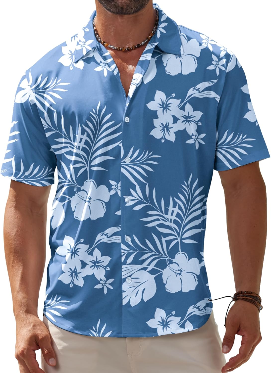 HOTBOJIN Men's Hawaiian Wrinkle Free Short Sleeve Button Down Tropical Floral Beach Vacation Shirt