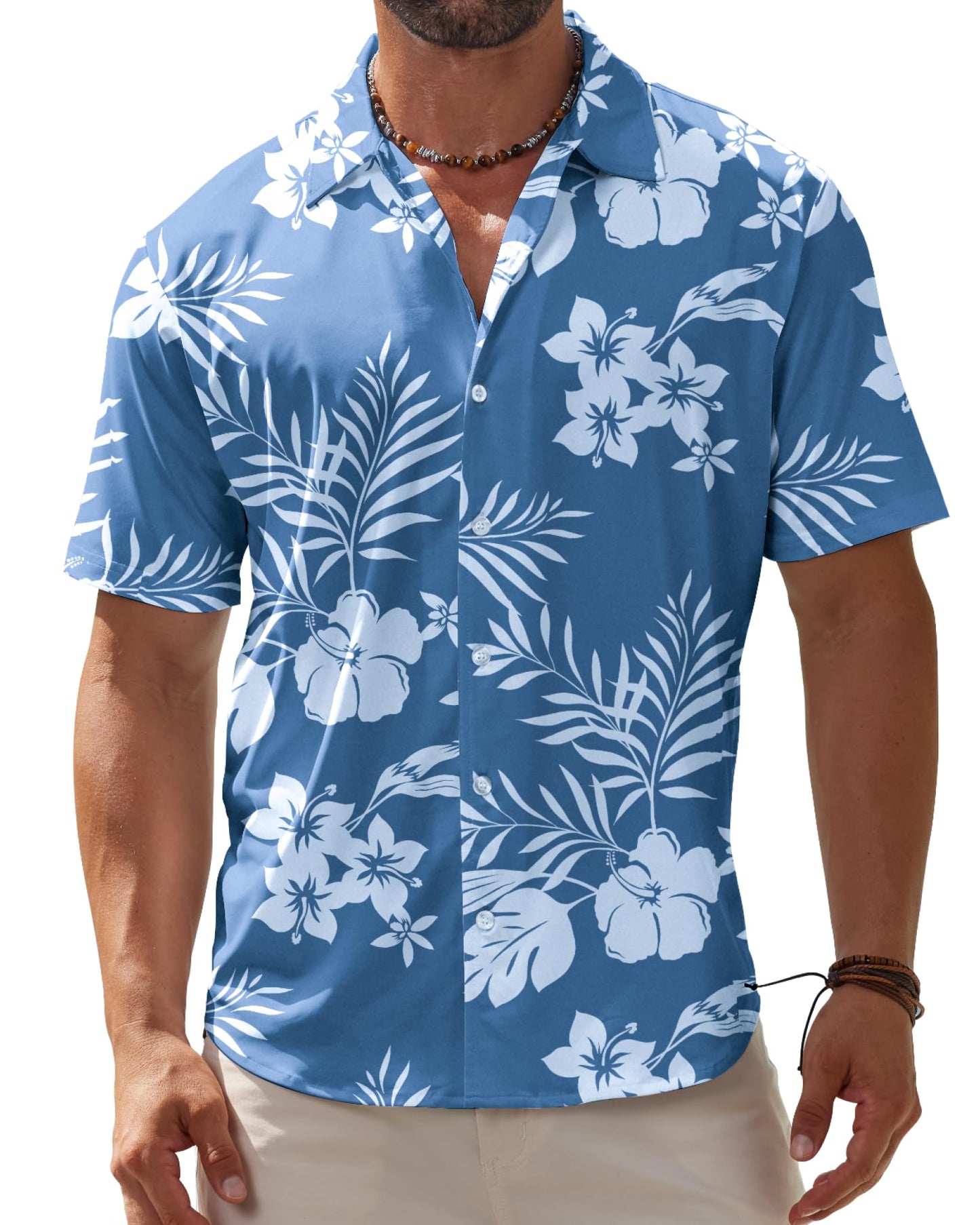 HOTBOJIN Men's Hawaiian Wrinkle Free Short Sleeve Button Down Tropical Floral Beach Vacation Shirt