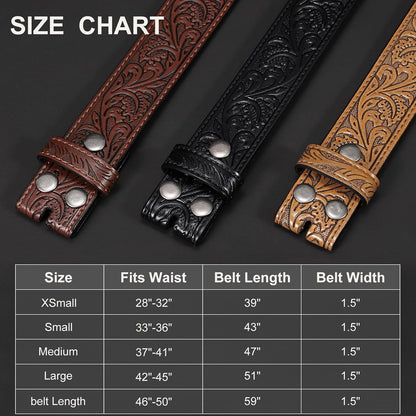 HOTSANSTHS 3 Pack Western Belts for Men Woman without Buckle, Cowgirl Cowboy Belt for Buckle Western Leather Belt for Jeans | Embossed Genuine Leather, 1.5" Wide Belt, 3 Snap Buttons, Classic Cowboy Style, for Western buckle Rodeos Costume Party Gifts