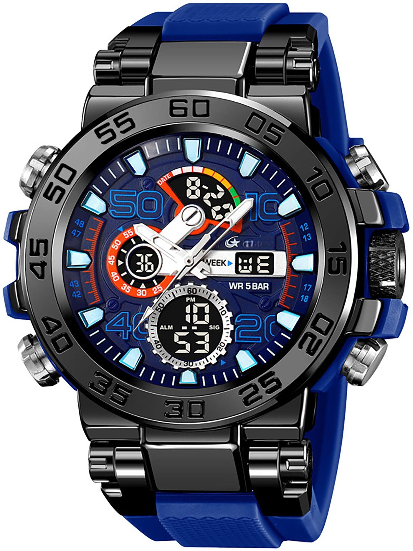 HOTfindtime Mens Watches Sports Outdoor Watch for Men Designer Large Face Military Men's Wristwatches with Date Week Alarm LED Waterproof Stopwatch