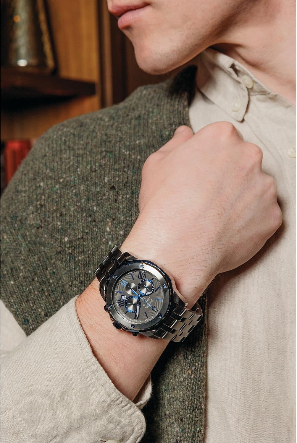 HOTBulova Men's Marine Star 'Series A' Gray IP Stainless Steel with Blue Accents Chronograph Quartz Watch, 4mm Style: 98B411