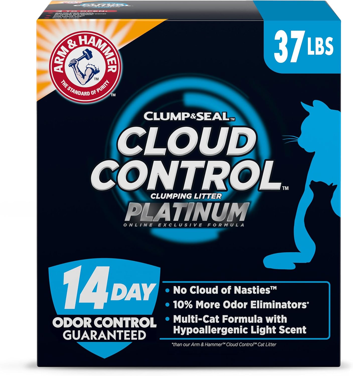 HOTARM & HAMMER Cloud Control Platinum Cat Litter, Multi-Cat, 37 lbs | Clumping Litter, Hypoallergenic, Dust-Free, 14-Day Odor Control