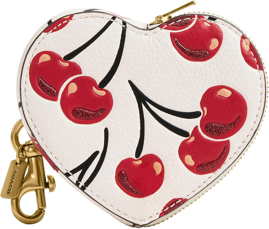 HOTCoach Womens Boxed Heart Coin Purse With Cherry Print Chalk Multi One Size