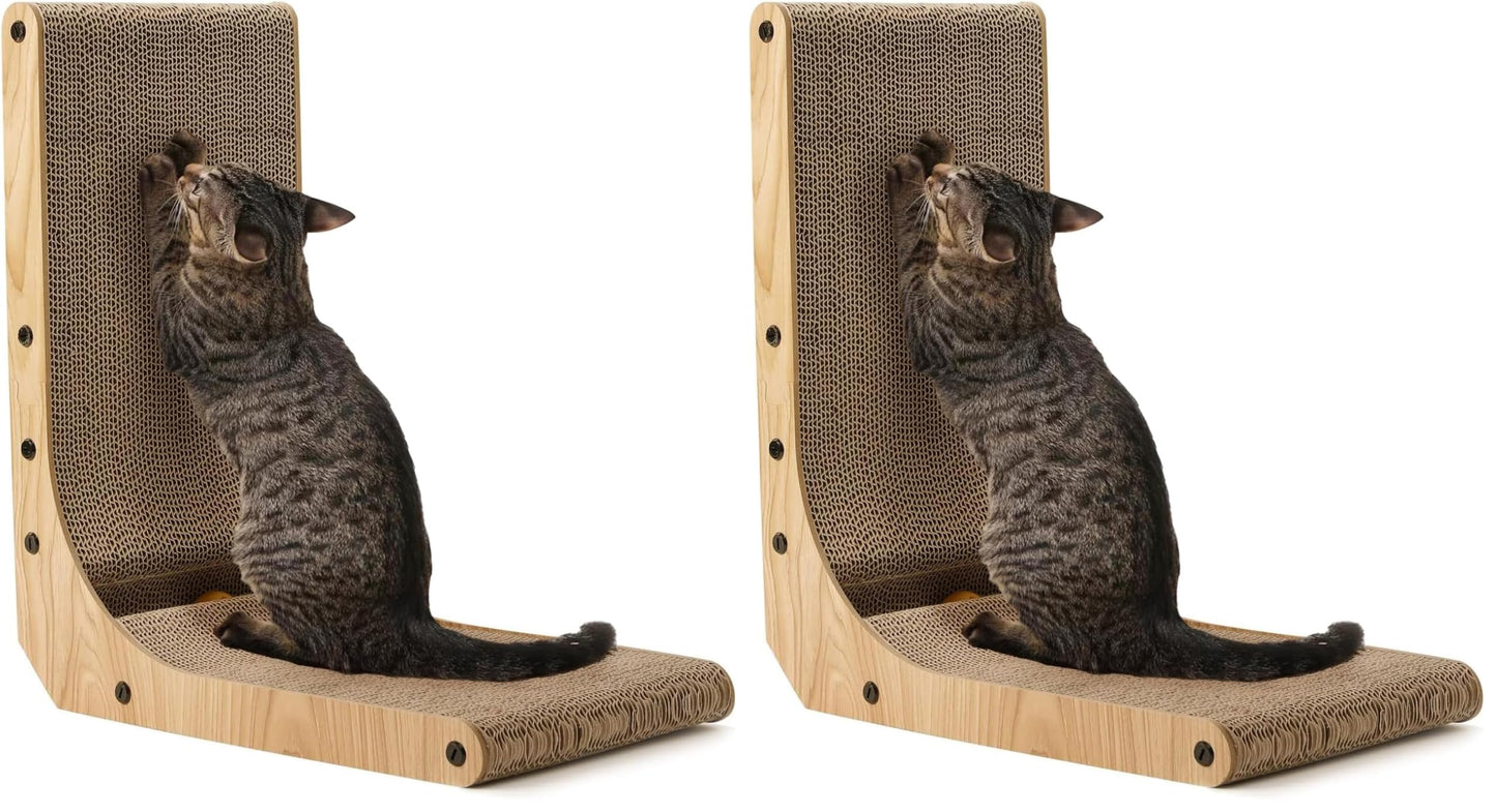 HOTFUKUMARU Cat Scratcher, 26.8 Inch L Shape Cat Scratch Pad Wall Mounted, Cat Scratching Cardboard with Ball Toy for Indoor Cats, Large Size