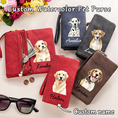 HOTBYFDIY Custom Women Wallet Wristlet Personalized Dog Cat Picture & Name Leather Wallet Coin Purse Card Holder for Women Birthday Christmas Mother's Day Gifts for Pet Lovers Owners Her