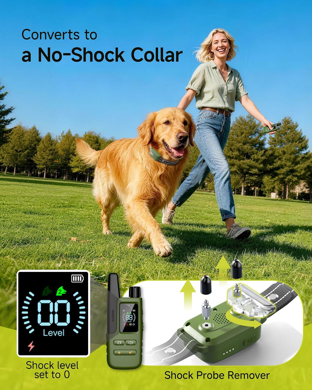 HOTDog Shock Collar - 4500FT Dog Training Collar with Remote, IPX8 Waterproof Electric Dog Collar with 4 Training Modes, Security Lock, Rechargeable eCollar for 10-120lbs Dogs(Green 2 Pack)