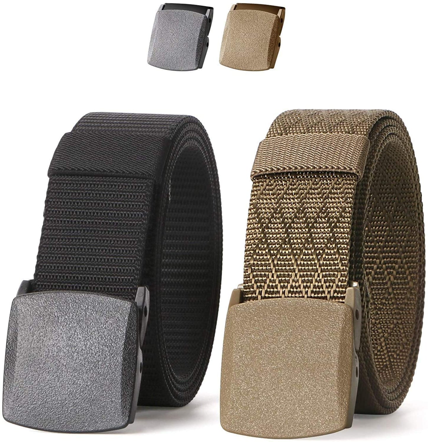 HOTJASGOOD 2 Pack Nylon Web Belt Outdoor Military Men’s Metal Free Belt with TSA Plastic Buckle