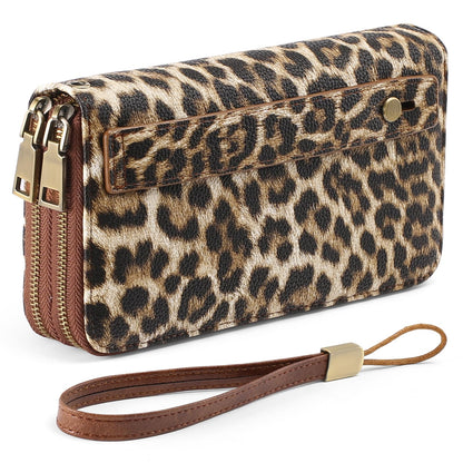 HOTGAEKEAO Wallet for Women Clutch RFID Blocking Wristlet Leather Purse Large Capacity Credit Card Holder with Grip Hand Strap